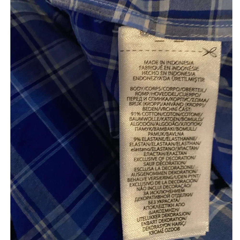 Polo Ralph Lauren Men 2XB Blue White Plaid Classic Fit Button Down Shirt Stretch